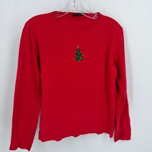 Red Christmas Tree Knit Top - Women's Size L